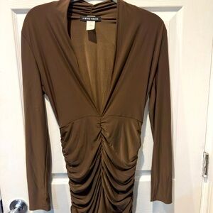 Honeybum Brown Ruched Dress
